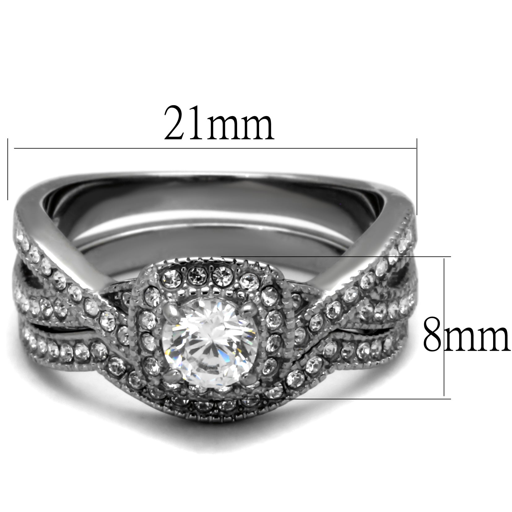 TK2296 - High polished (no plating) Stainless Steel Ring with AAA Grade CZ  in Clear