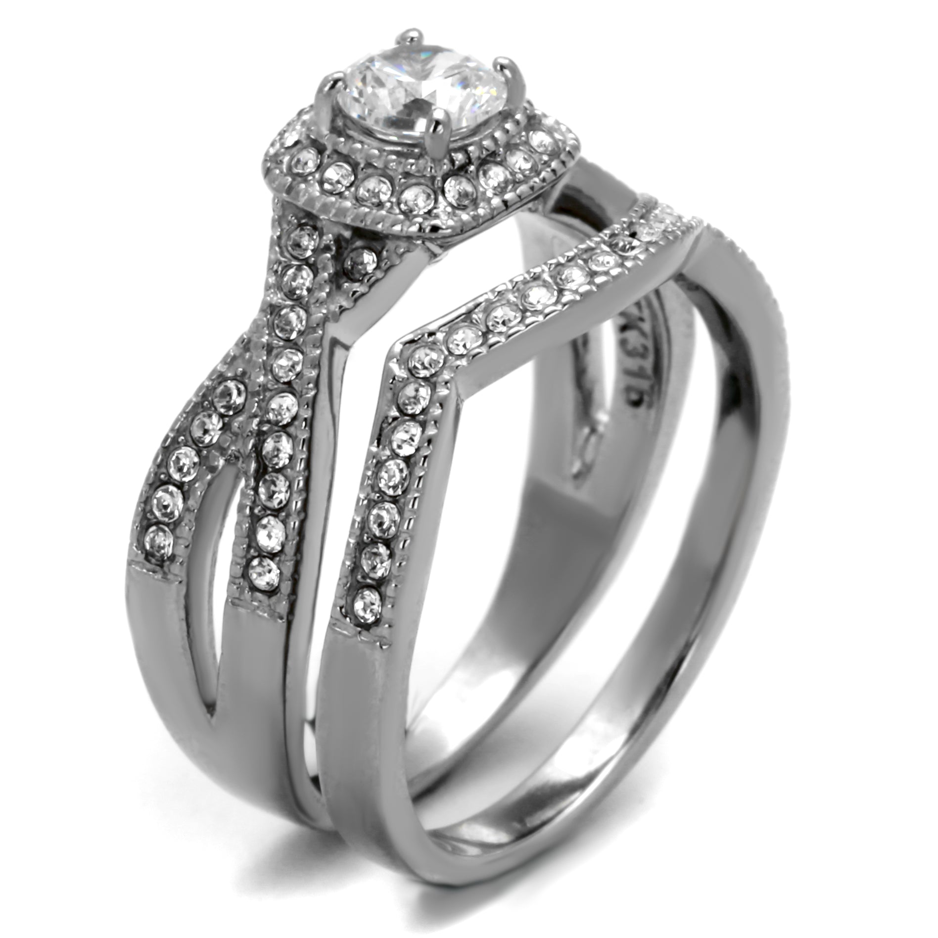 TK2296 - High polished (no plating) Stainless Steel Ring with AAA Grade CZ  in Clear