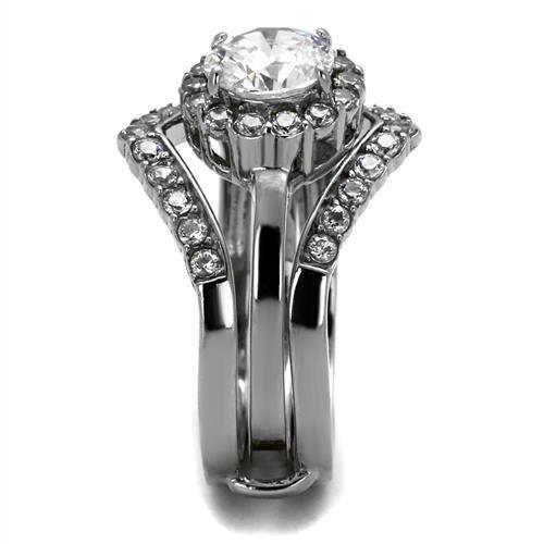 TK2297 - High polished (no plating) Stainless Steel Ring with AAA Grade CZ  in Clear