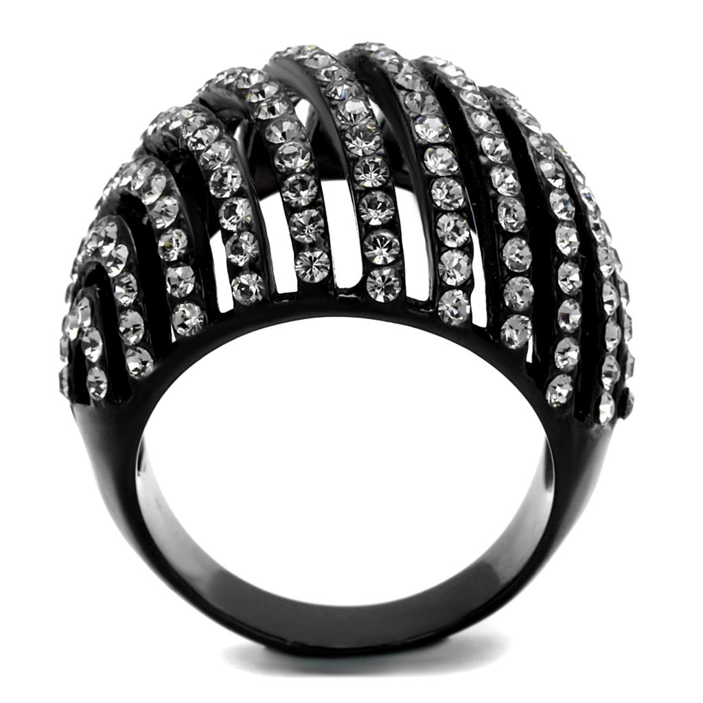 TK2345 - IP Black(Ion Plating) Stainless Steel Ring with Top Grade Crystal  in Black Diamond