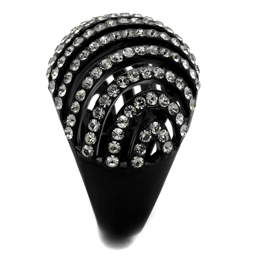 TK2345 - IP Black(Ion Plating) Stainless Steel Ring with Top Grade Crystal  in Black Diamond