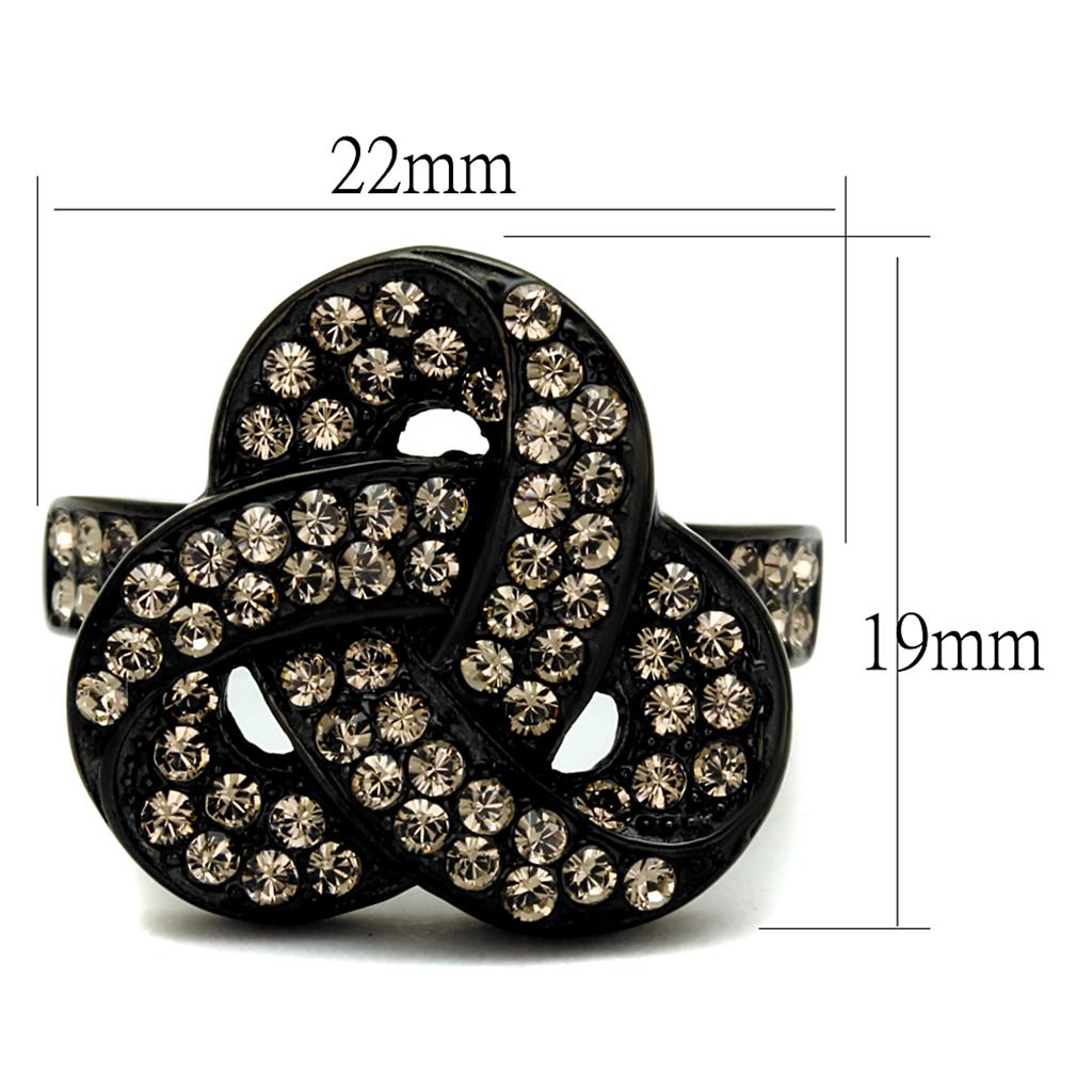 TK2347 - IP Black(Ion Plating) Stainless Steel Ring with Top Grade Crystal  in Light Smoked