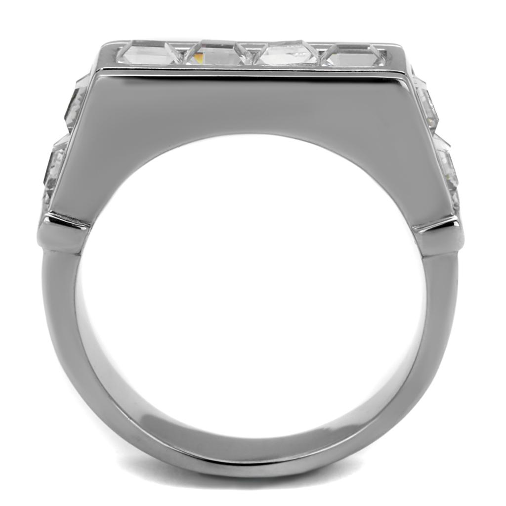 TK2376 - High polished (no plating) Stainless Steel Ring with Top Grade Crystal  in Clear