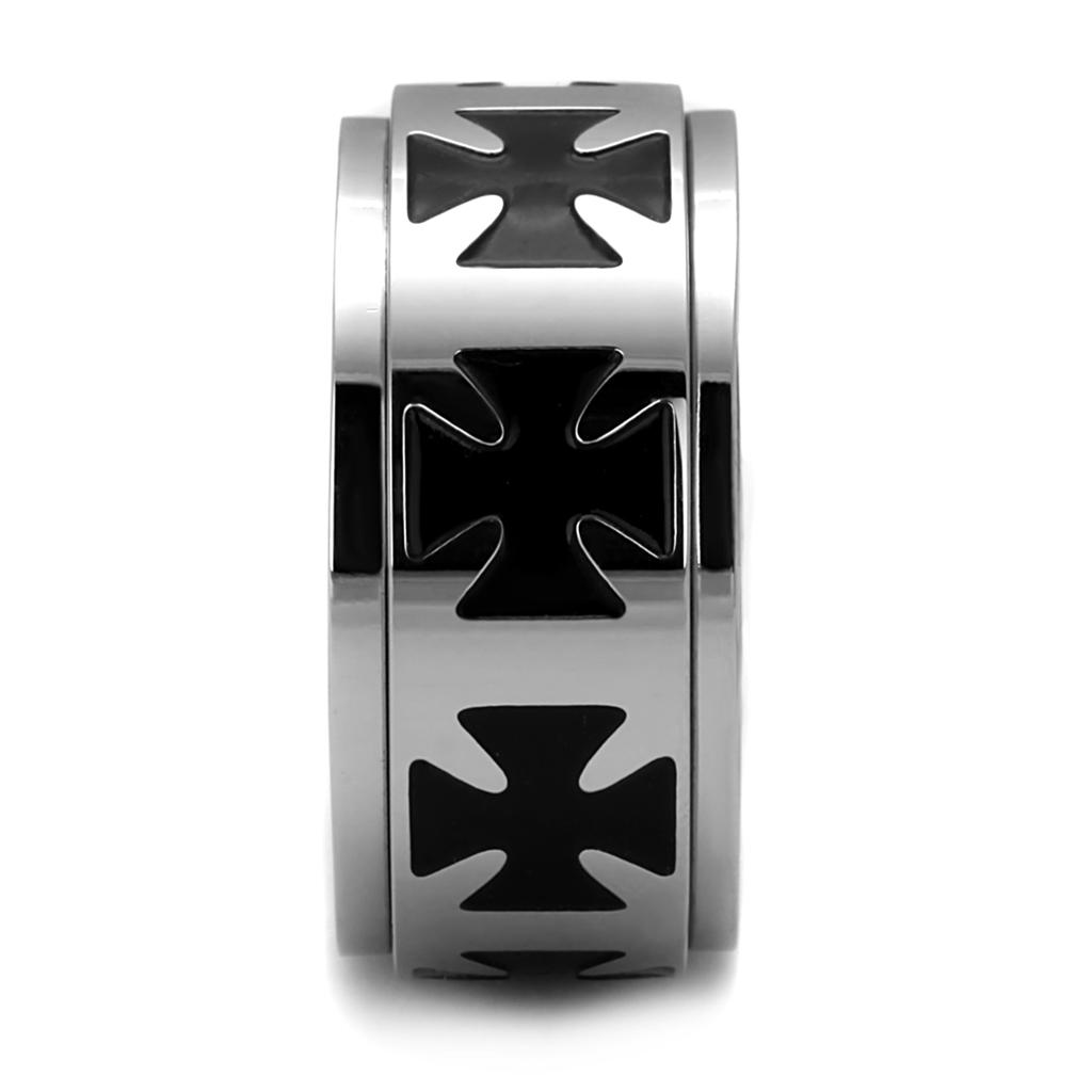 TK2391 - High polished (no plating) Stainless Steel Ring with Epoxy  in Jet