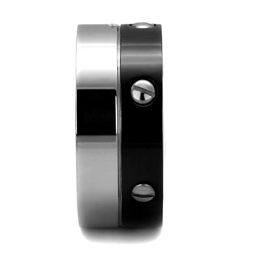 TK2397 - Two-Tone IP Black (Ion Plating) Stainless Steel Ring with No Stone