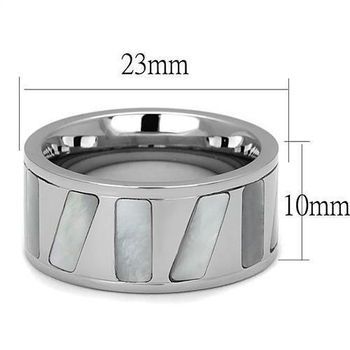 TK2401 - High polished (no plating) Stainless Steel Ring with Precious Stone Conch in White