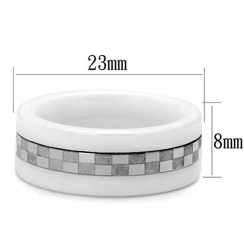 TK2403 - High polished (no plating) Stainless Steel Ring with Ceramic  in White