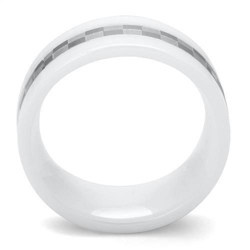 TK2403 - High polished (no plating) Stainless Steel Ring with Ceramic  in White