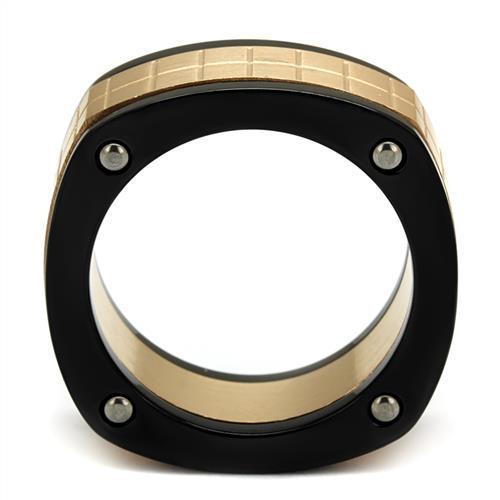 TK2406 - Three Tone IPï¼ˆIP Rose Gold & IP Black & High Polished) Stainless Steel Ring with No Stone