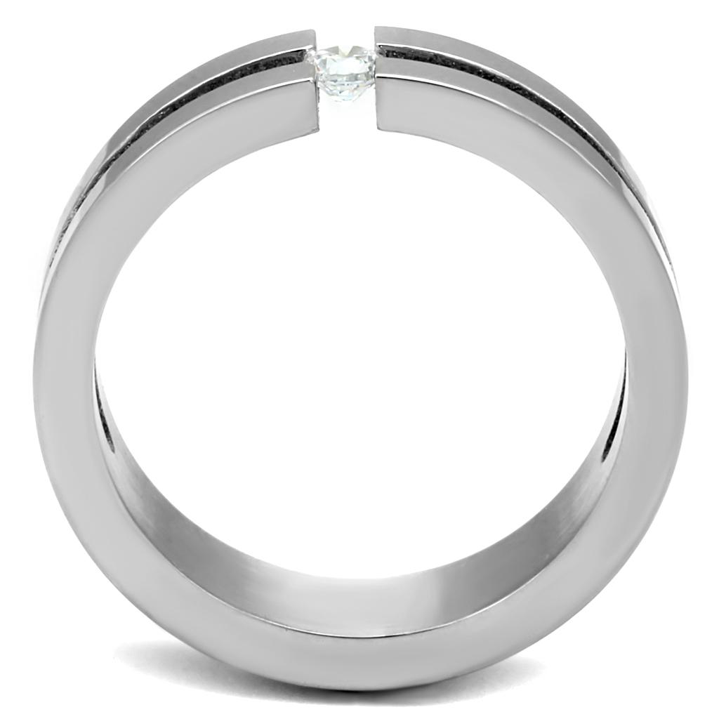 TK2412 - High polished (no plating) Stainless Steel Ring with AAA Grade CZ  in Clear