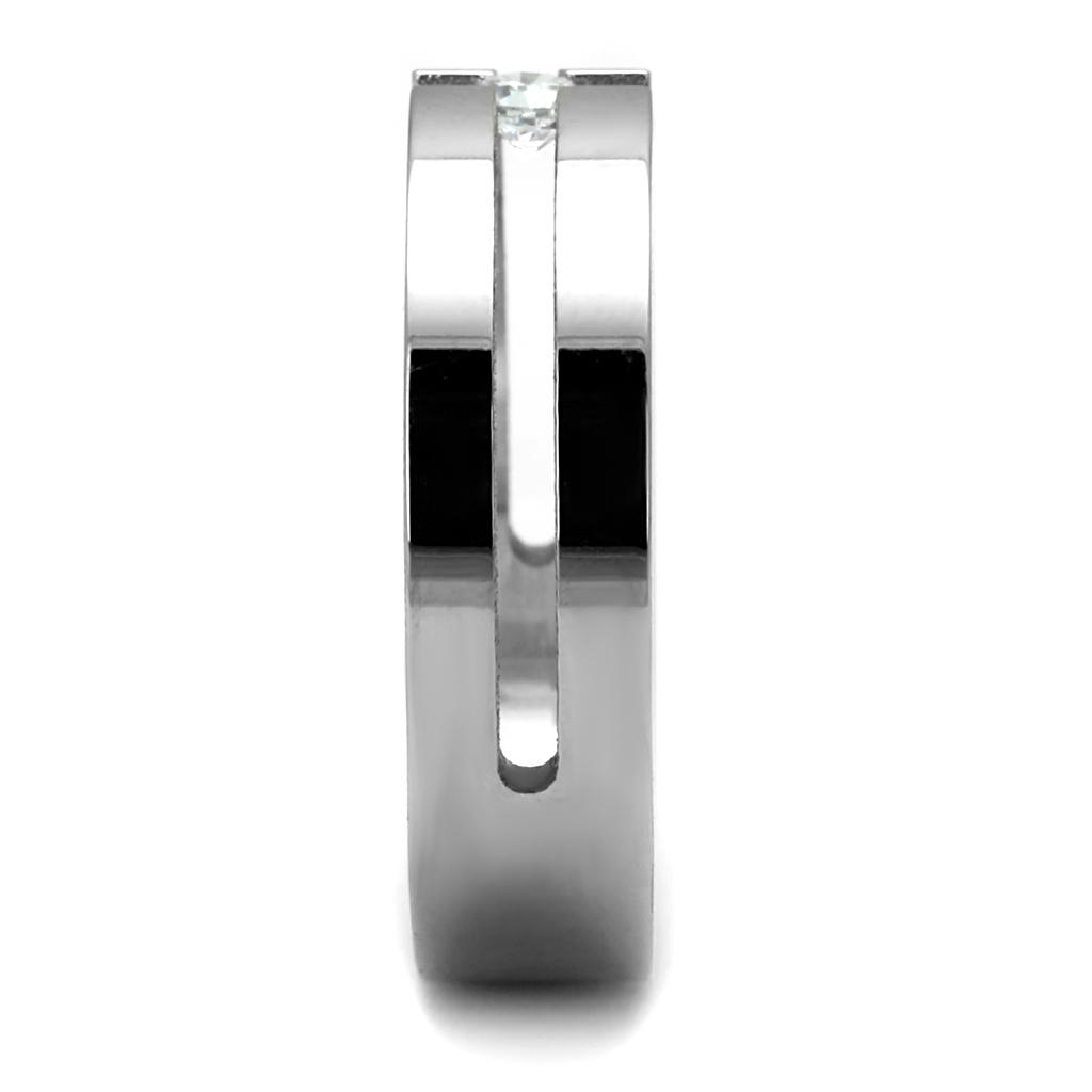 TK2412 - High polished (no plating) Stainless Steel Ring with AAA Grade CZ  in Clear