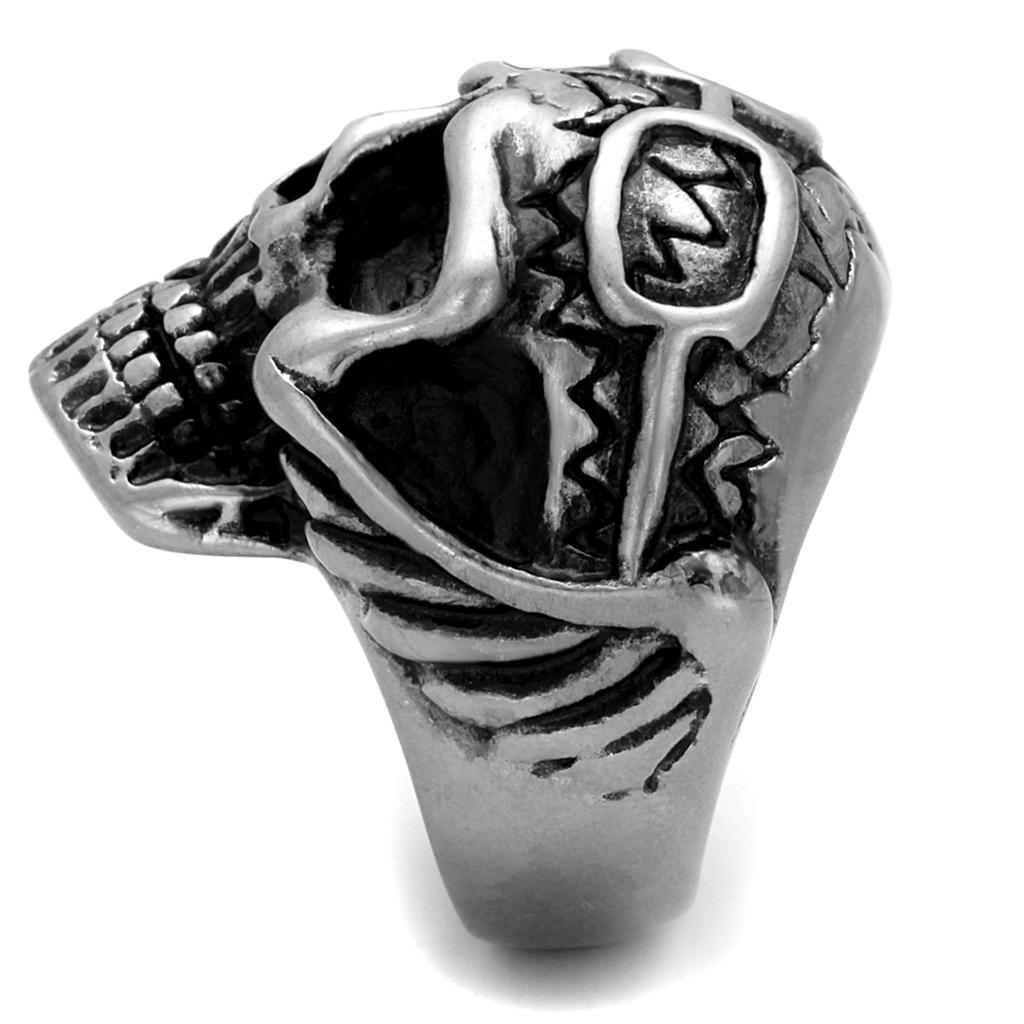 TK2414 - Antique Silver Stainless Steel Ring with Epoxy  in Jet