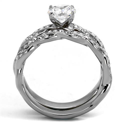 TK2475 - High polished (no plating) Stainless Steel Ring with AAA Grade CZ  in Clear