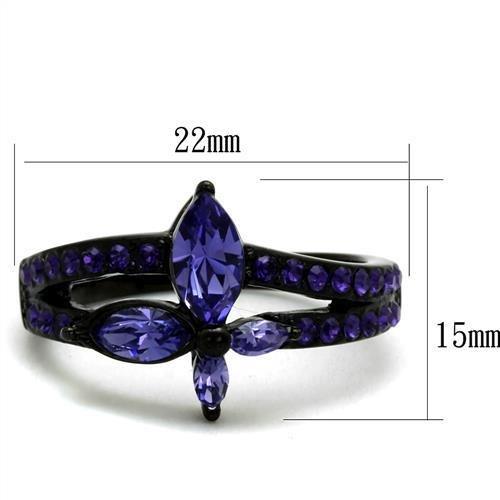 TK2490 - IP Black(Ion Plating) Stainless Steel Ring with Top Grade Crystal  in Tanzanite