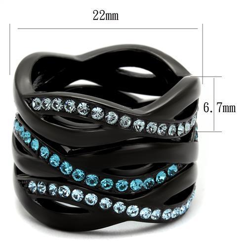 TK2492 - IP Black(Ion Plating) Stainless Steel Ring with Top Grade Crystal  in Sea Blue