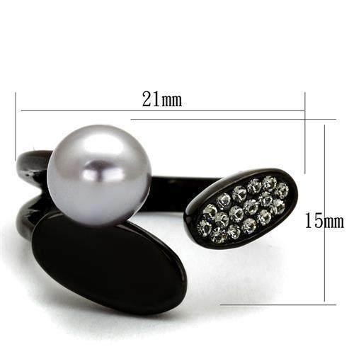 TK2493 - IP Black(Ion Plating) Stainless Steel Ring with Synthetic Pearl in Gray