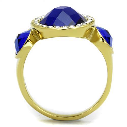 TK2495 - IP Gold(Ion Plating) Stainless Steel Ring with Synthetic Synthetic Glass in Sapphire