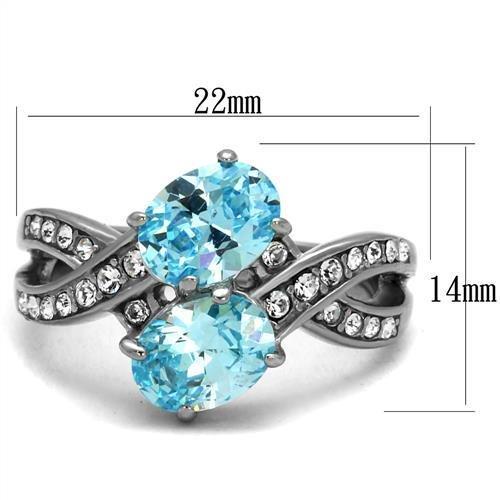 TK2501 - High polished (no plating) Stainless Steel Ring with AAA Grade CZ  in Sea Blue