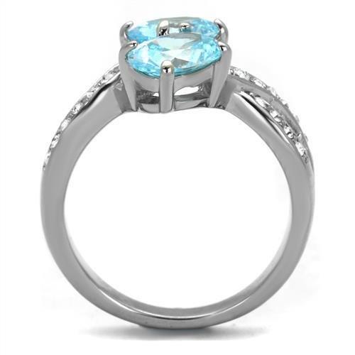 TK2501 - High polished (no plating) Stainless Steel Ring with AAA Grade CZ  in Sea Blue