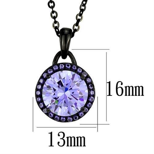 TK2525 - IP Black(Ion Plating) Stainless Steel Chain Pendant with AAA Grade CZ in Light Amethyst