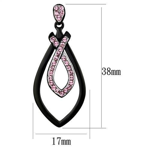 TK2532 - Two-Tone IP Black (Ion Plating) Stainless Steel Earrings with Top Grade Crystal  in Light Rose