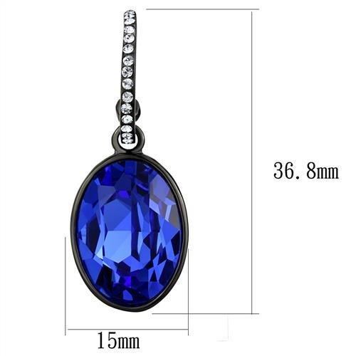 TK2538 - IP Black(Ion Plating) Stainless Steel Earrings with Top Grade Crystal  in Sapphire