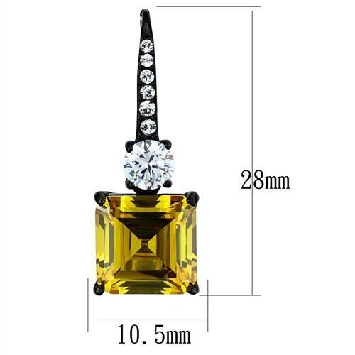 TK2539 - IP Black(Ion Plating) Stainless Steel Earrings with AAA Grade CZ  in Topaz