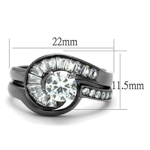 TK2546 - IP Light Black  (IP Gun) Stainless Steel Ring with AAA Grade CZ  in Clear