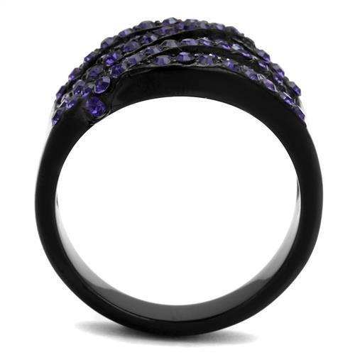 TK2551 - IP Black(Ion Plating) Stainless Steel Ring with Top Grade Crystal  in Multi Color