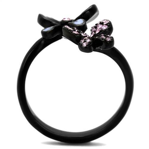 TK2554 - IP Black(Ion Plating) Stainless Steel Ring with Top Grade Crystal  in Light Amethyst