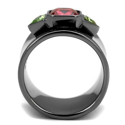 TK2556 - IP Light Black  (IP Gun) Stainless Steel Ring with Synthetic Synthetic Glass in Multi Color