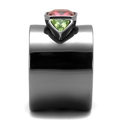 TK2556 - IP Light Black  (IP Gun) Stainless Steel Ring with Synthetic Synthetic Glass in Multi Color