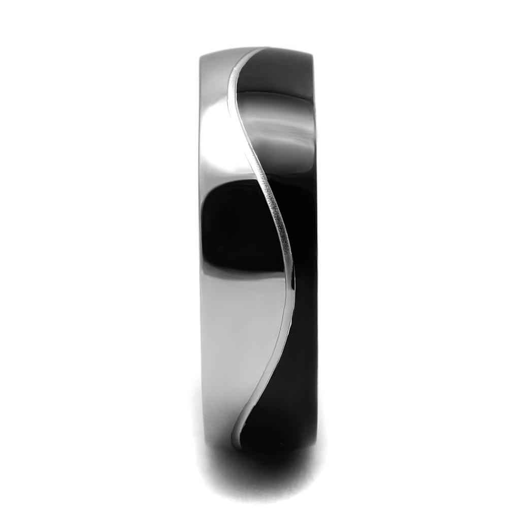 TK2567 - Two-Tone IP Black (Ion Plating) Stainless Steel Ring with No Stone