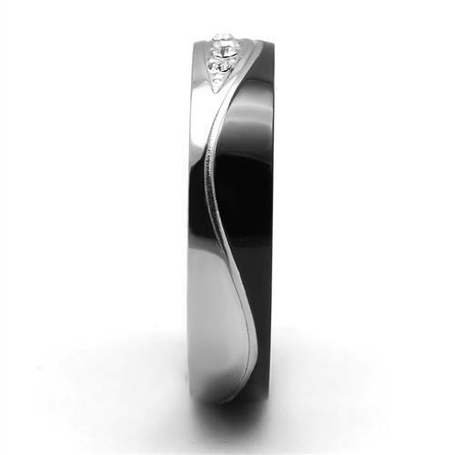 TK2568 - Two-Tone IP Black (Ion Plating) Stainless Steel Ring with Top Grade Crystal  in Clear