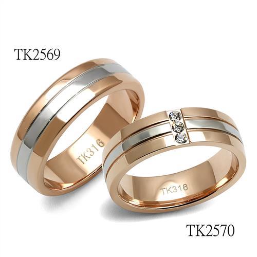 TK2569 - Two-Tone IP Rose Gold Stainless Steel Ring with No Stone