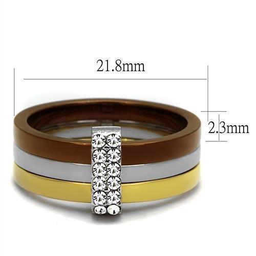 TK2600 - Three Tone IPï¼ˆIP Gold & IP Light coffee & High Polished) Stainless Steel Ring with Top Grade Crystal  in Clear