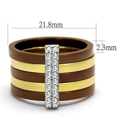 TK2601 - Three Tone IPï¼ˆIP Gold & IP Light coffee & High Polished) Stainless Steel Ring with Top Grade Crystal  in Clear