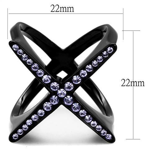 TK2603 - IP Black(Ion Plating) Stainless Steel Ring with Top Grade Crystal  in Amethyst