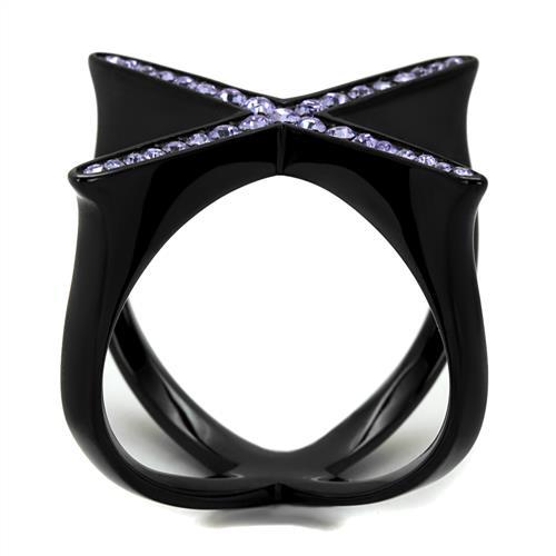 TK2603 - IP Black(Ion Plating) Stainless Steel Ring with Top Grade Crystal  in Amethyst