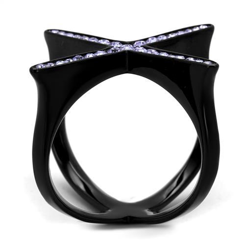 TK2603 - IP Black(Ion Plating) Stainless Steel Ring with Top Grade Crystal  in Amethyst