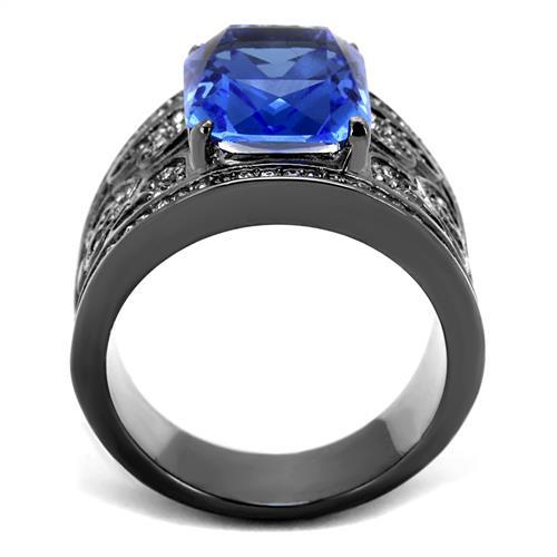 TK2607 - IP Light Black  (IP Gun) Stainless Steel Ring with Top Grade Crystal  in Sapphire