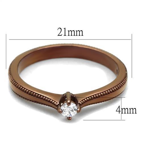 TK2610 - IP Coffee light Stainless Steel Ring with AAA Grade CZ  in Clear