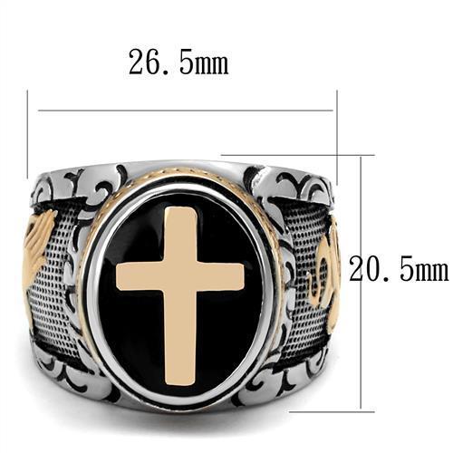 TK2623 - Two-Tone IP Rose Gold Stainless Steel Ring with Epoxy  in Jet