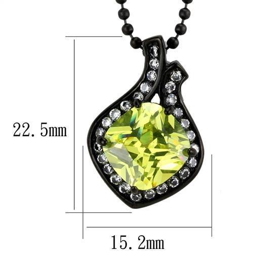 TK2629 - IP Black(Ion Plating) Stainless Steel Chain Pendant with AAA Grade CZ  in Apple Green color