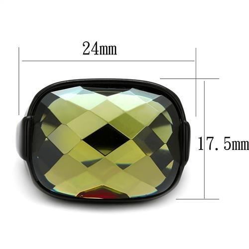 TK2639 - IP Black(Ion Plating) Stainless Steel Ring with AAA Grade CZ  in Olivine color