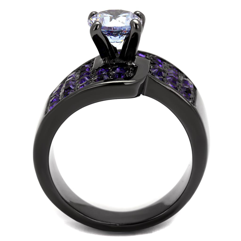 TK2644 - IP Light Black  (IP Gun) Stainless Steel Ring with AAA Grade CZ  in Light Amethyst