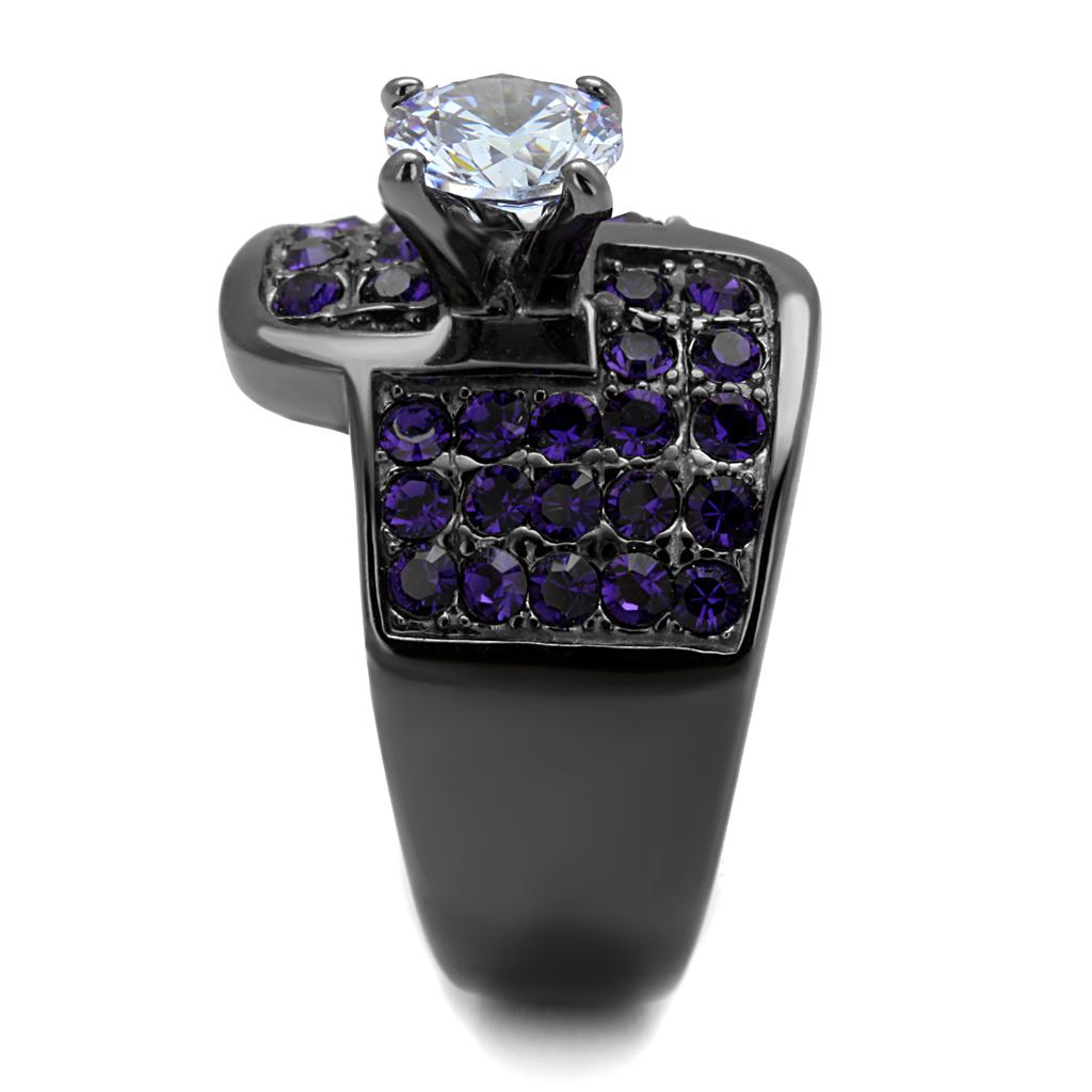 TK2644 - IP Light Black  (IP Gun) Stainless Steel Ring with AAA Grade CZ  in Light Amethyst