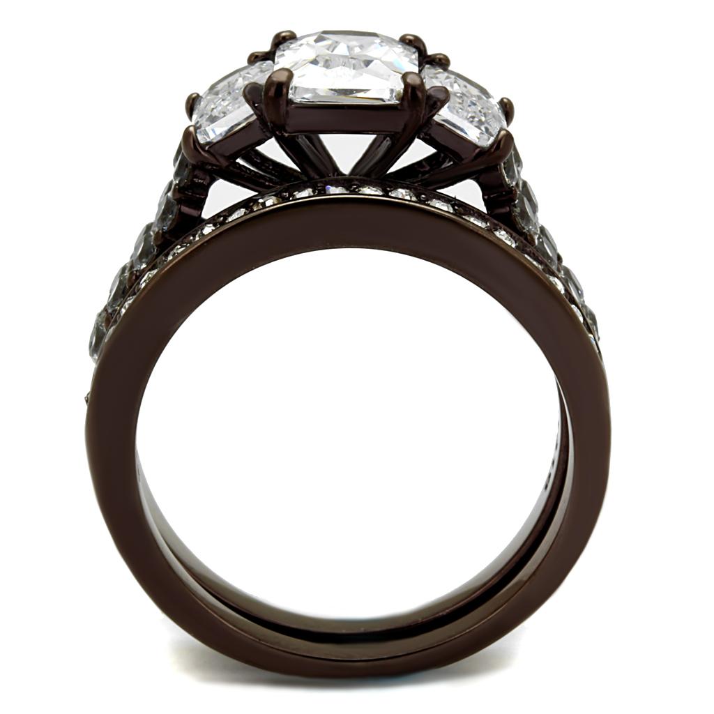 TK2646 - IP Dark Brown (IP coffee) Stainless Steel Ring with AAA Grade CZ  in Clear