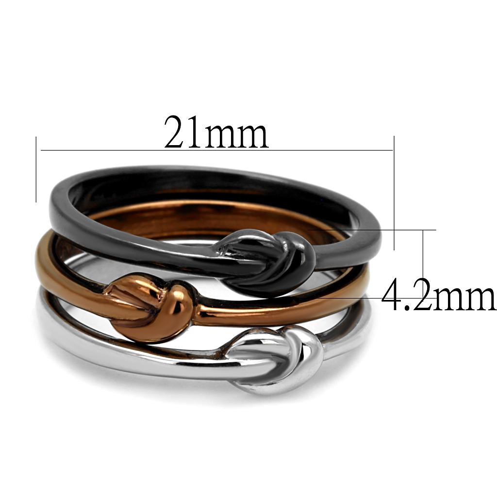 TK2648 - Three Tone IPï¼ˆIP Light Coffee & IP Light Black & High Polished) Stainless Steel Ring with No Stone