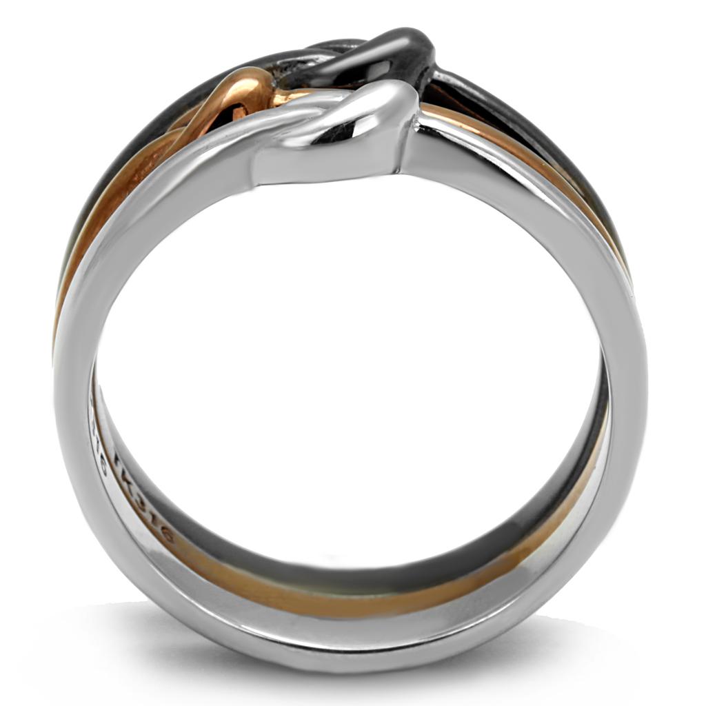 TK2648 - Three Tone IPï¼ˆIP Light Coffee & IP Light Black & High Polished) Stainless Steel Ring with No Stone